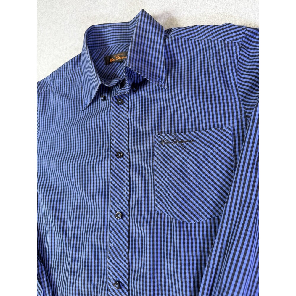 Ben Sherman Men's Blue Gingham Check Long Sleeve Casual Button Down Shirt